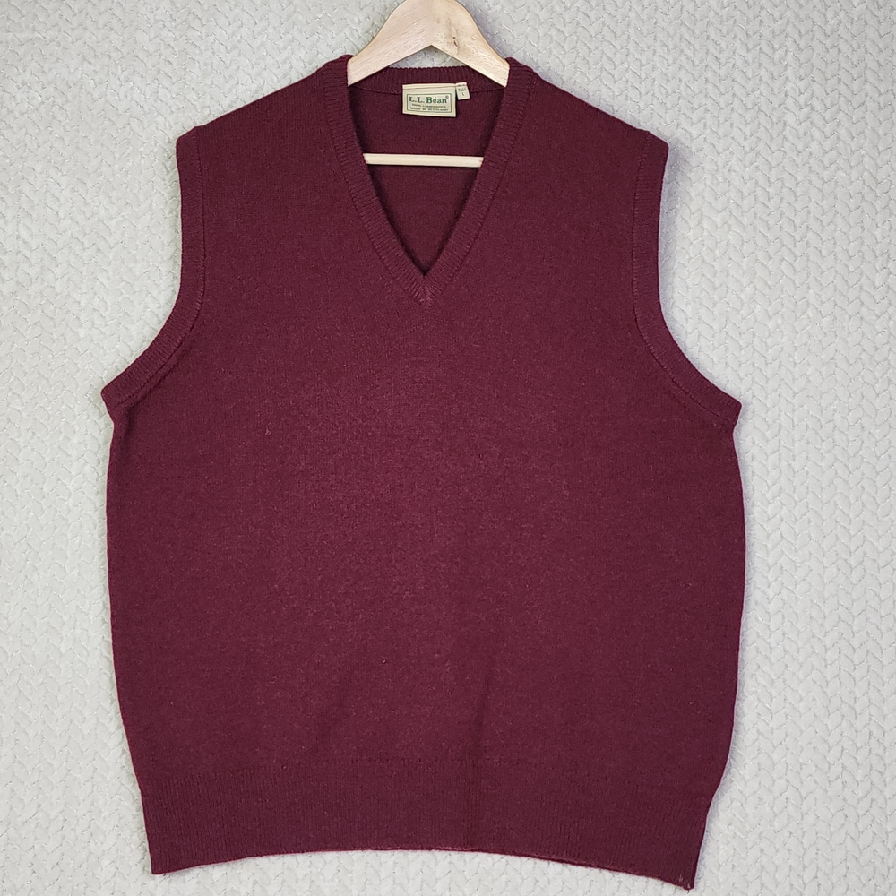 Vintage LL Bean 100% Lambswool Maroon Sweater Vest Made in Scotland Mens L Tall - Picture 2 of 9